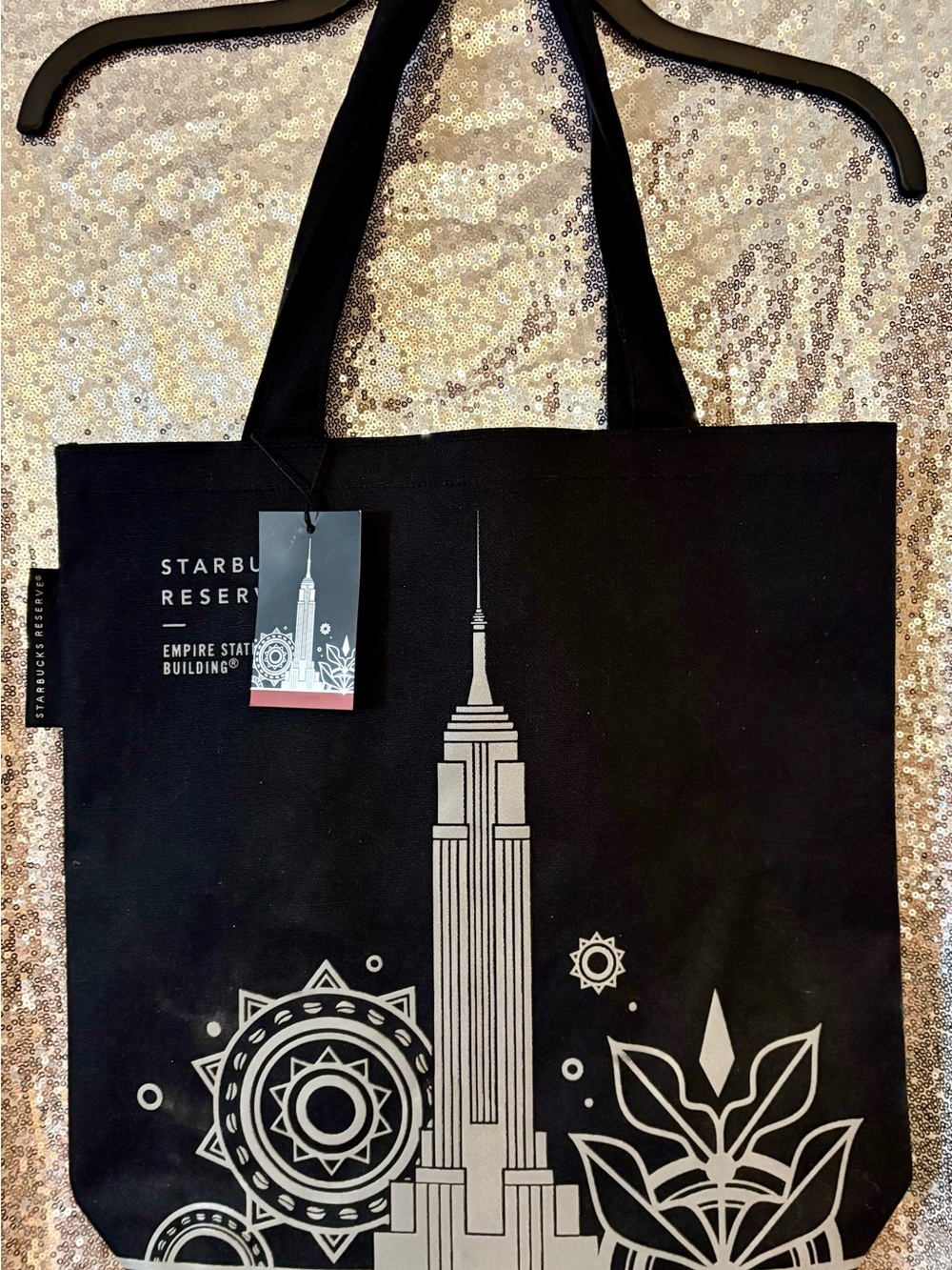 Starbucks Black Tote with Silver Empire State Building Graphic